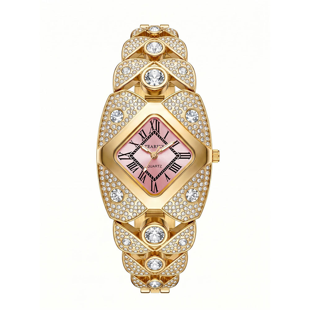 Women's quartz watch, diamond-studded vintage bracelet style