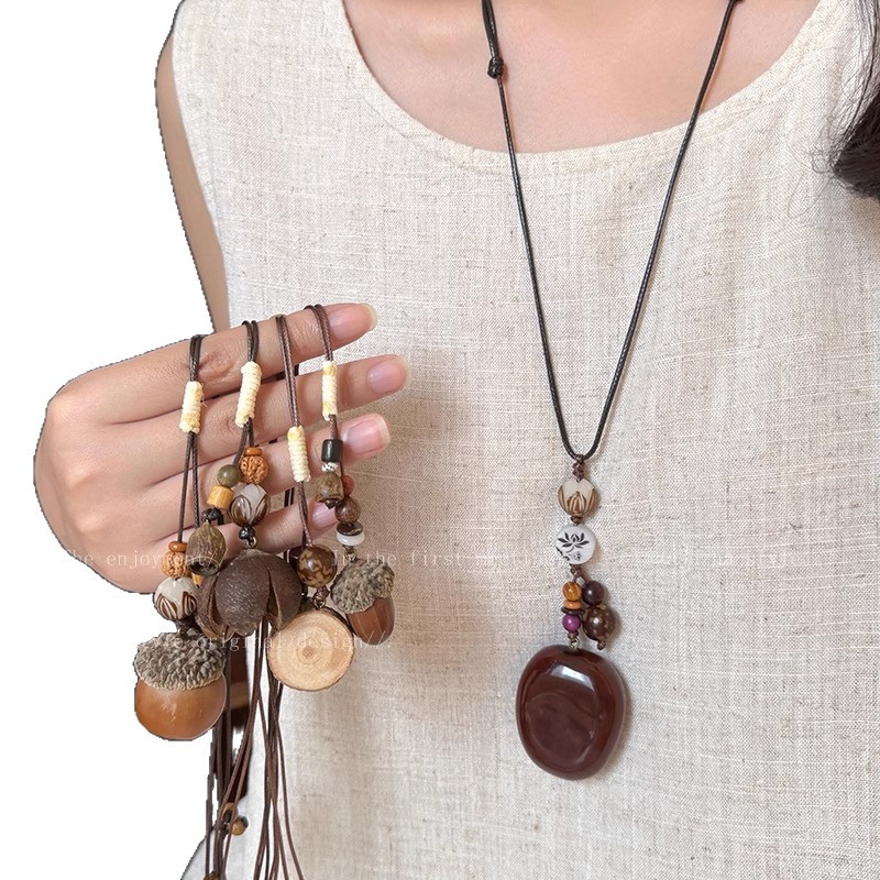 Zen feather necklace, retro bohemian, long collarbone chain