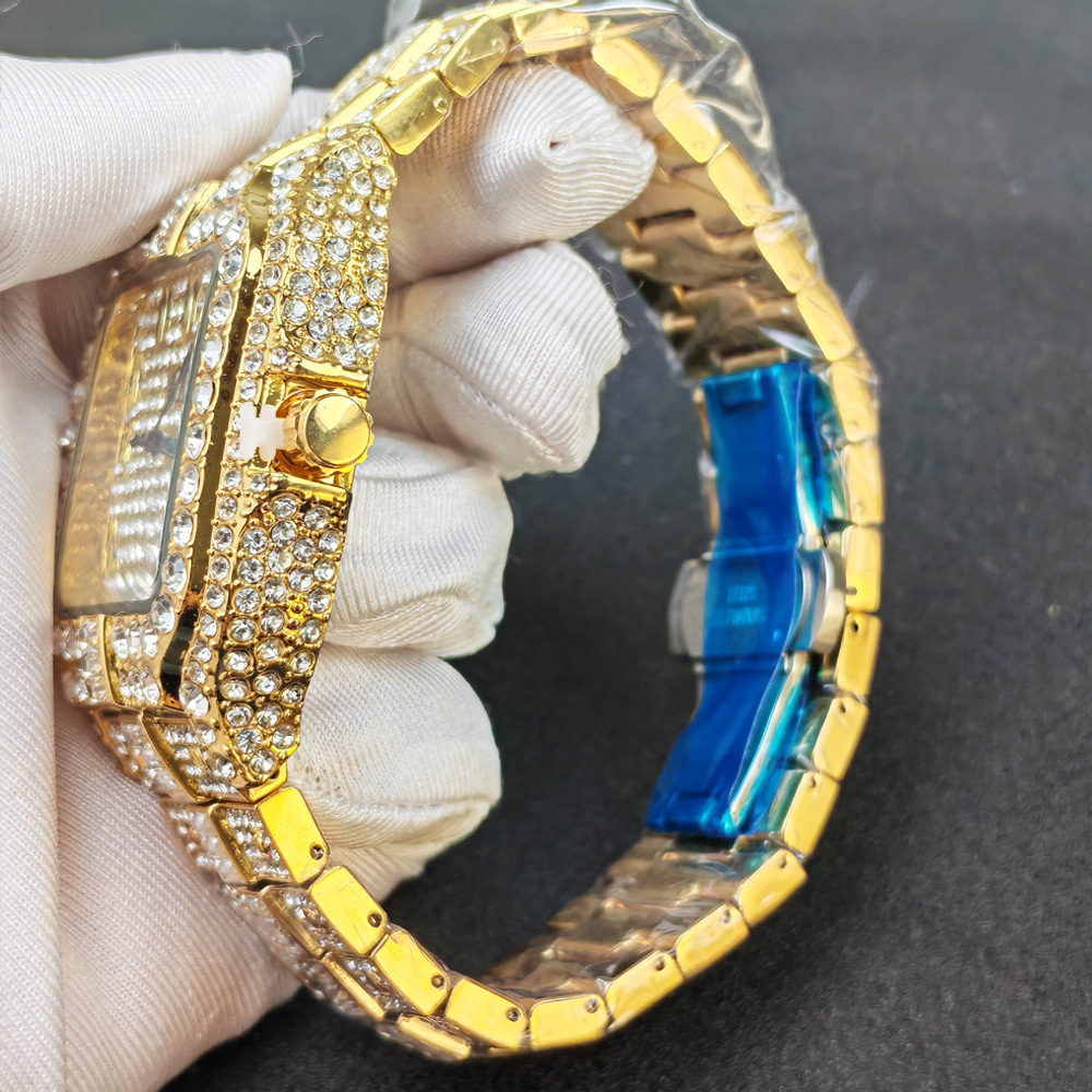 Herren-Quarzuhr, diamantbesetzt, Hip-Hop-Stil, Luxusdesign