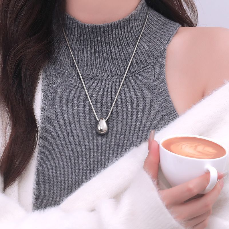 Minimalistischer Wassertropfen-Anhänger Halskette Damen, langes Pullover-Kettenband