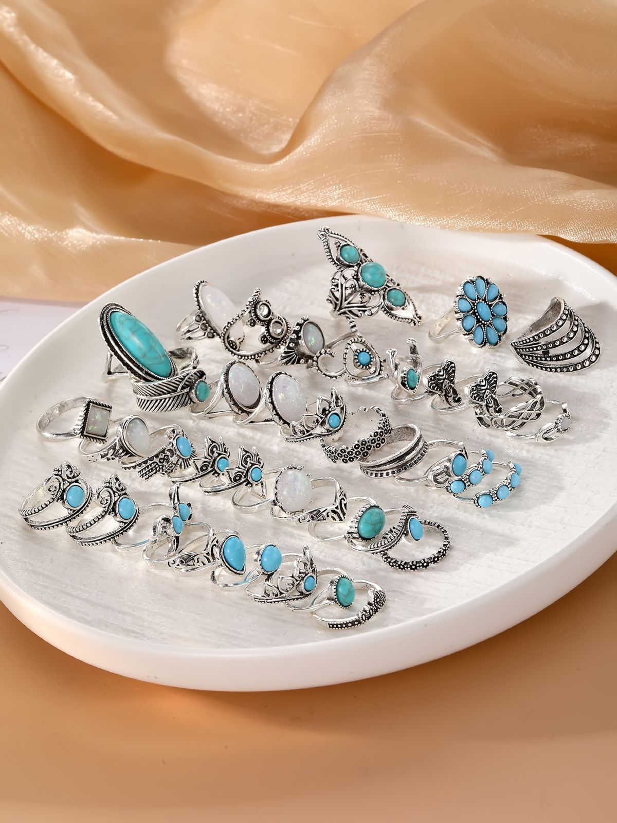 Damengold-Set 40-teilig, Silber, Retro-Design