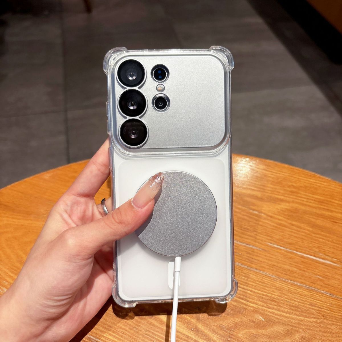 Samsung S26 Ultra ve S25 Ultra için dört köşeli manyetik telefon kılıfı, şeffaf