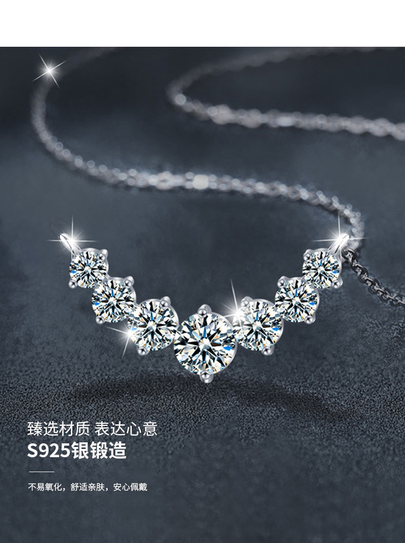 925 Silver Moissanite Necklace, Seven Princess Design, Clavicle Chain