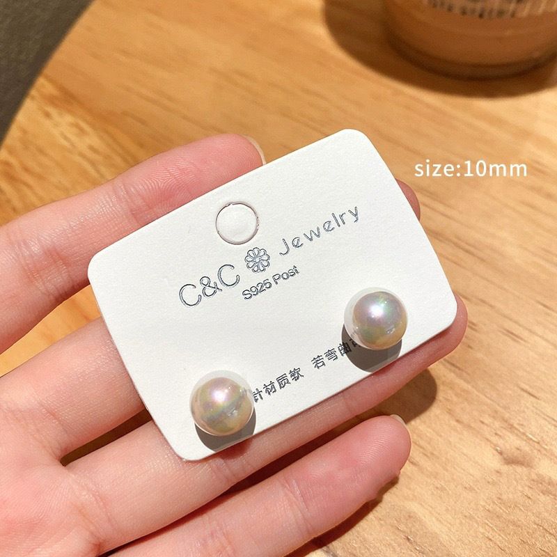 S925 silver pearl stud earrings for women, lightweight luxury