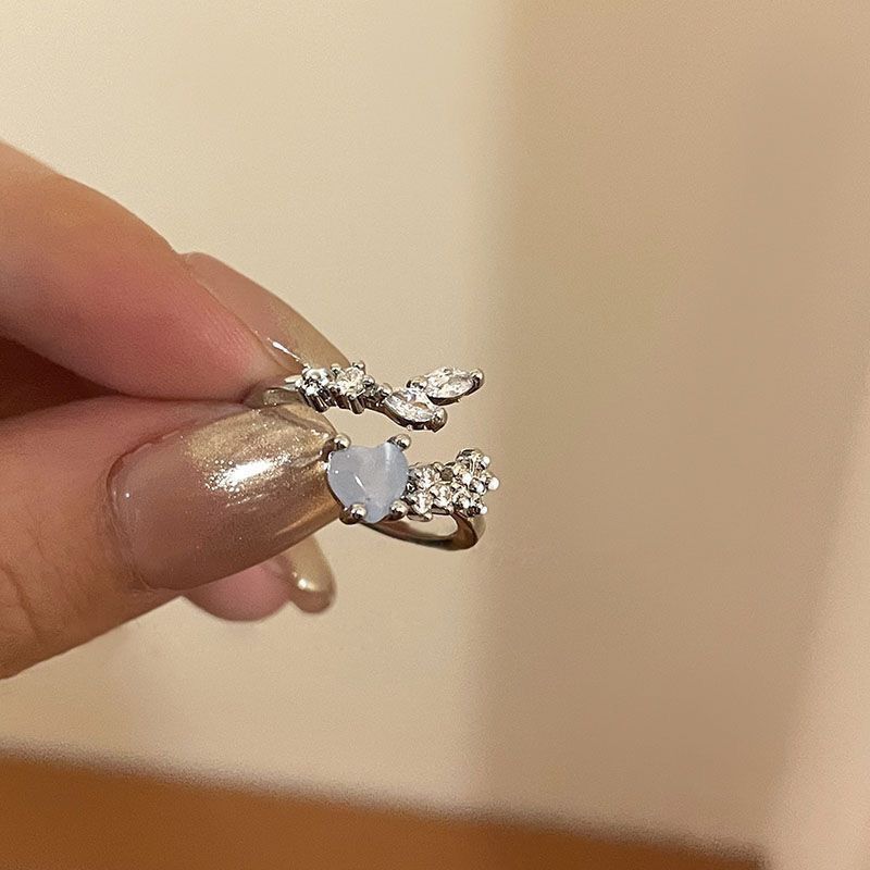 Sea blue moonstone open ring adjustable women's