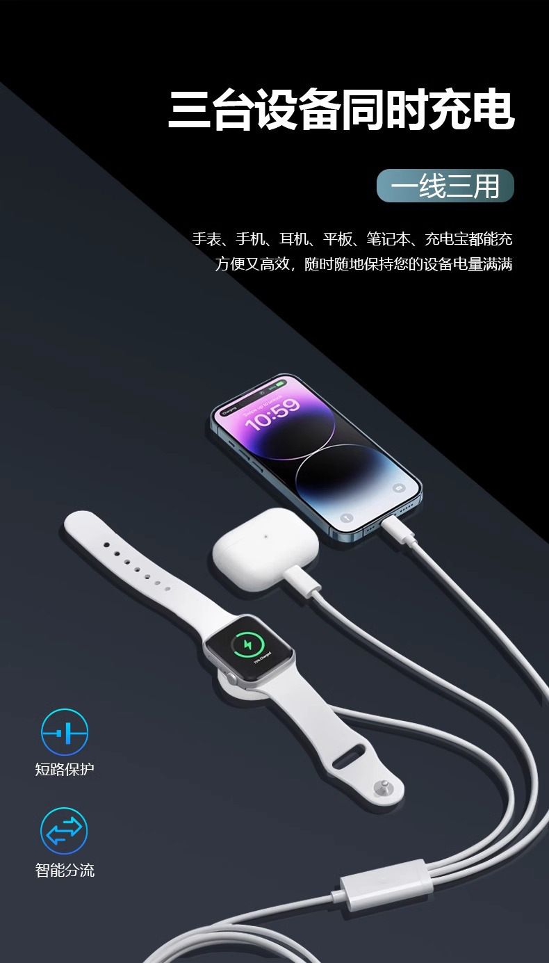 Smartwatch 3-in-1 USB-C magnetisches Ladekabel