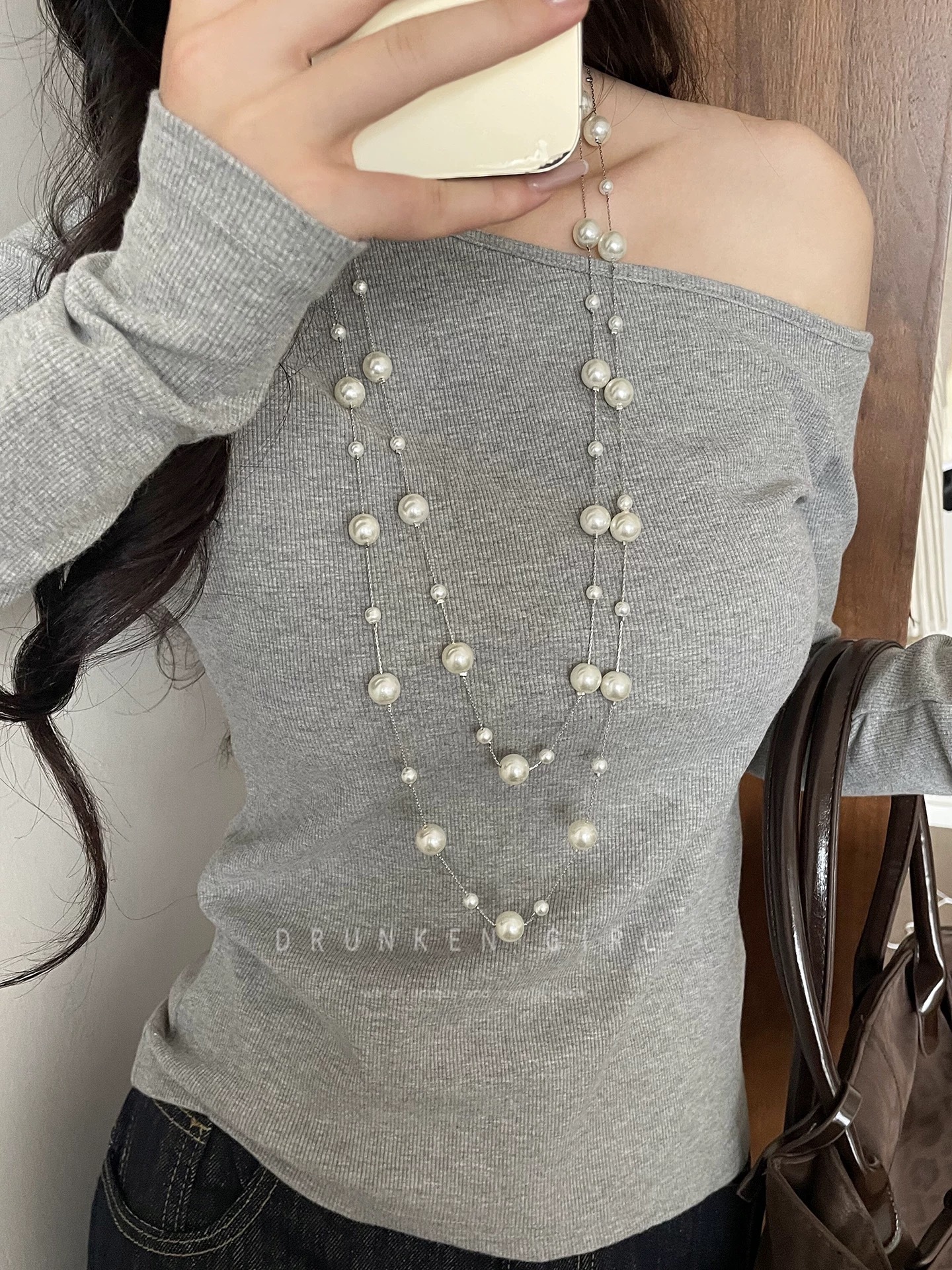Double-layer pearl necklace, vintage heavy sweater chain