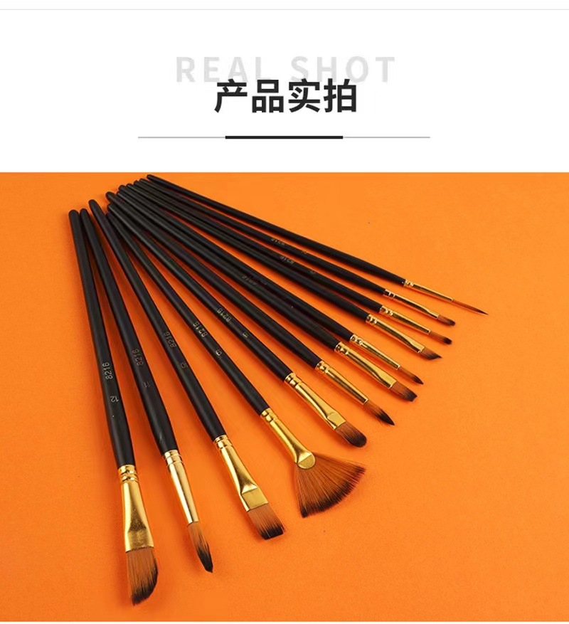12-piece brush set, nylon, acrylic and gouache paint