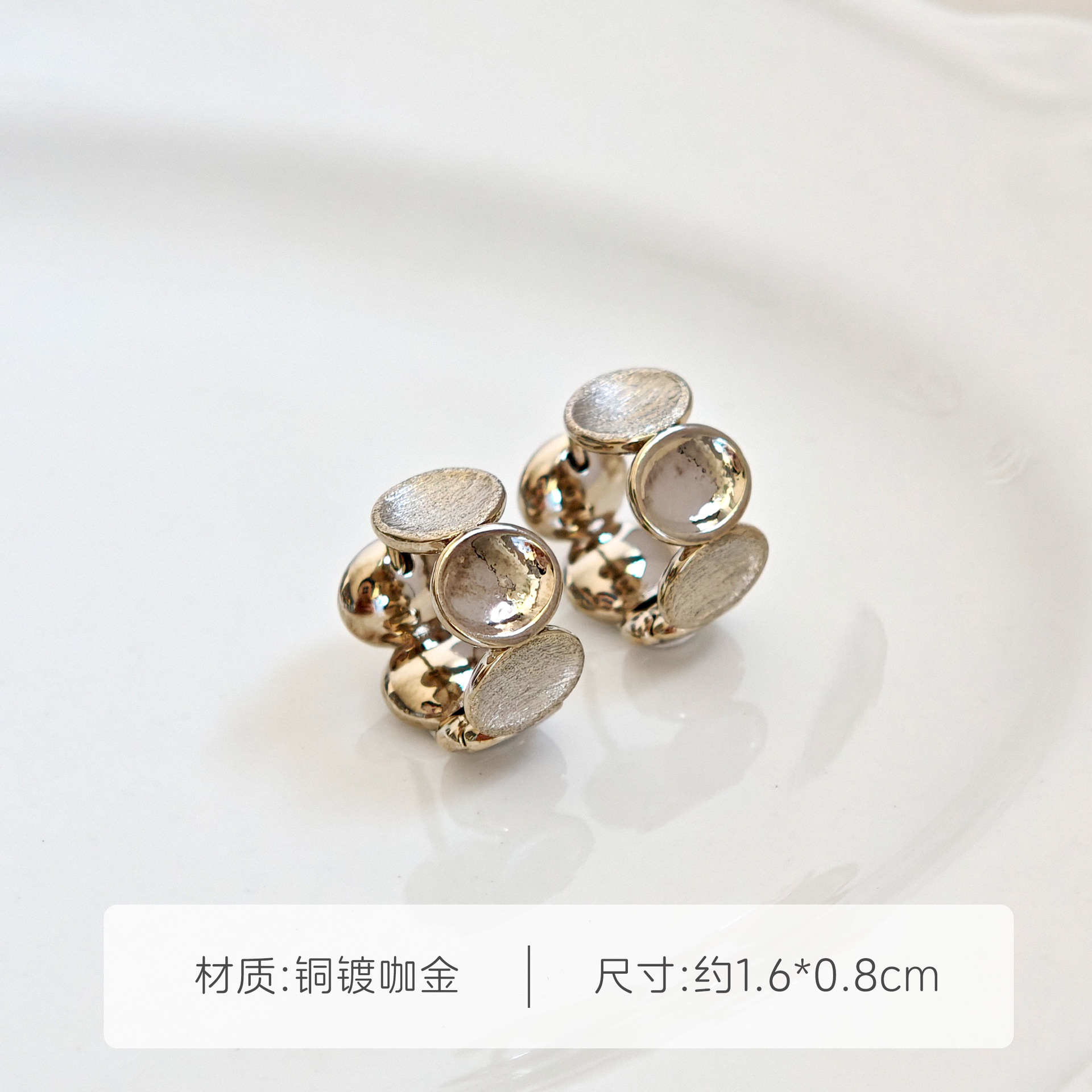 韩系简约咖啡金锆石耳钉耳扣小众轻奢精致冷淡风耳饰时尚气质耳环