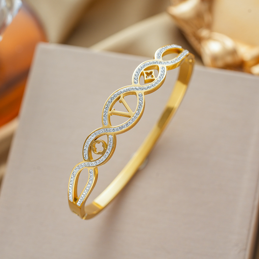 Strass-besetztes Titanzahl-Armband für Damen, offener Edelstahl, farbbeständig
