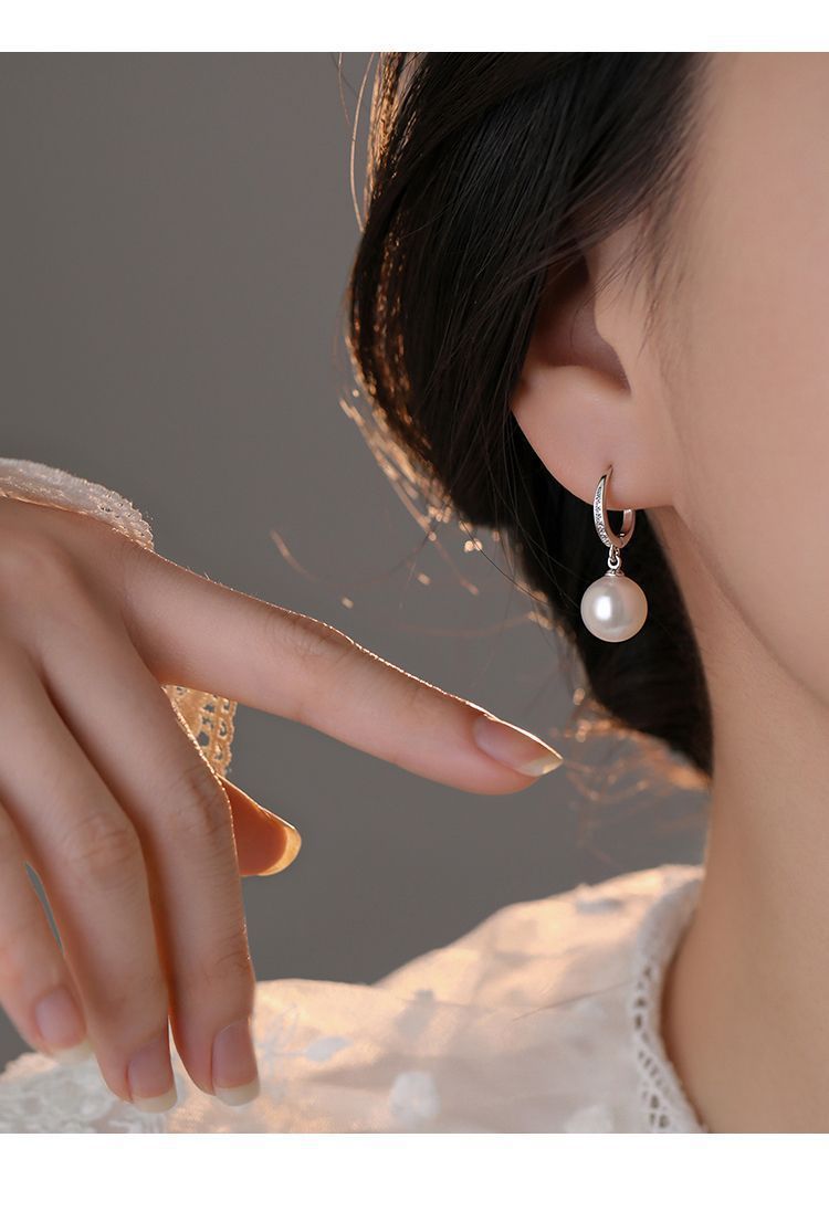 999 Silver Needle Earrings, Sparkling Crystal, Women's
