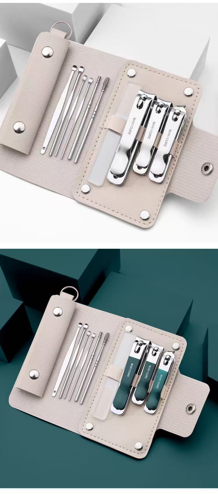 Nail care set, leather case, manicure-pedicure tools, 10 pieces
