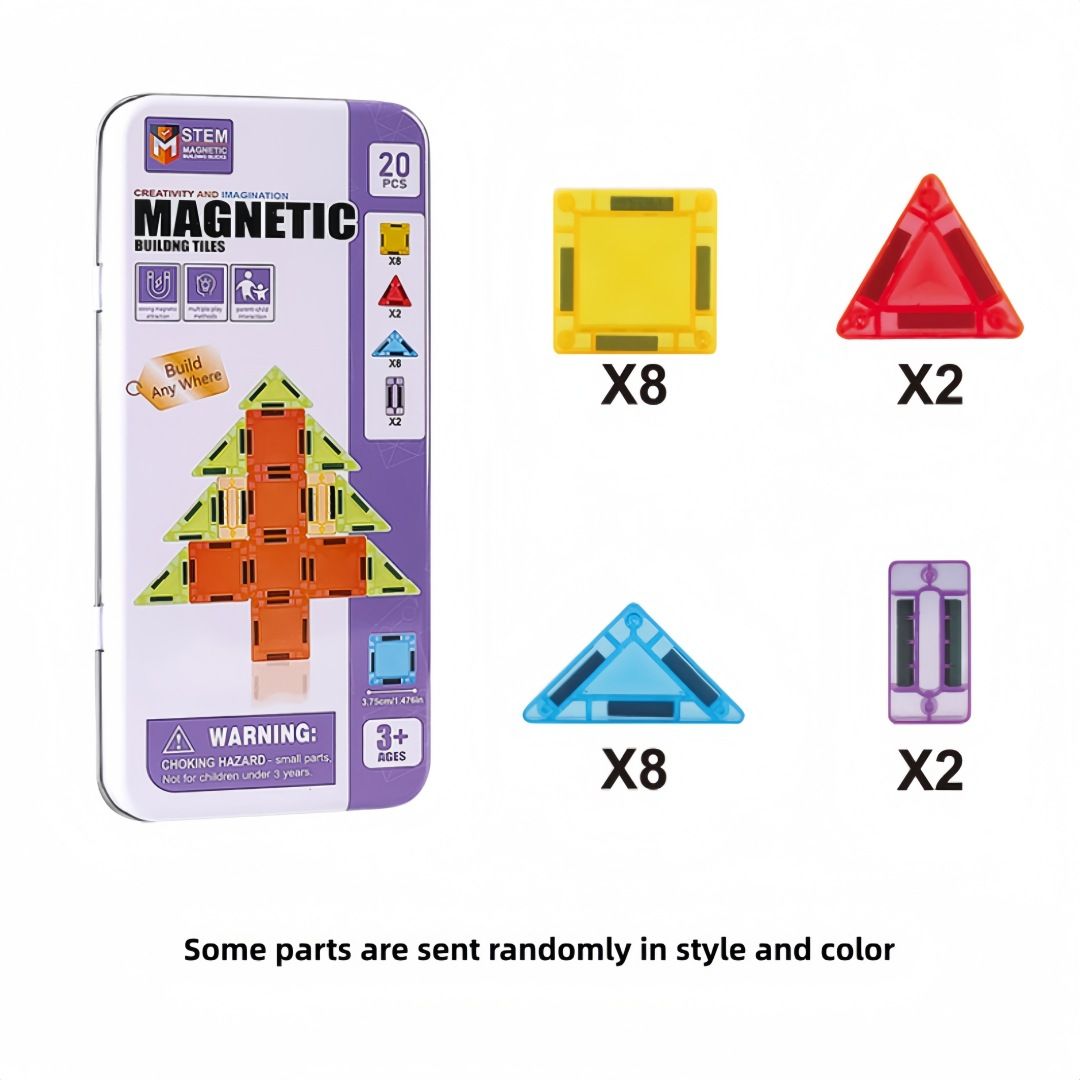 Mini magnetic building tiles, colorful windows, travel set