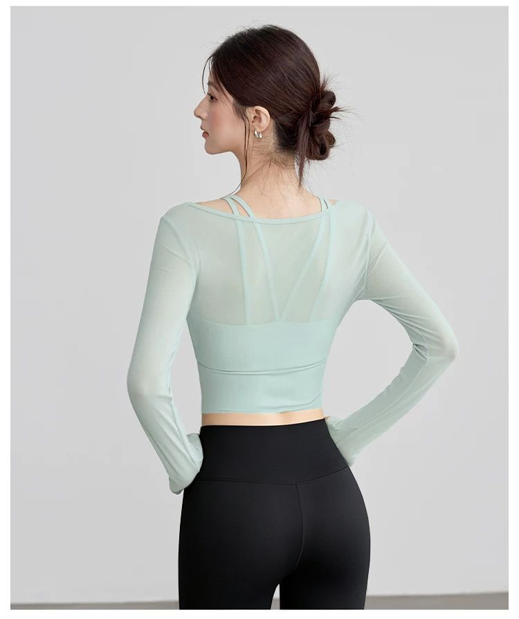 Kadın yoga seti mesh uzun kollu gögüs pedli