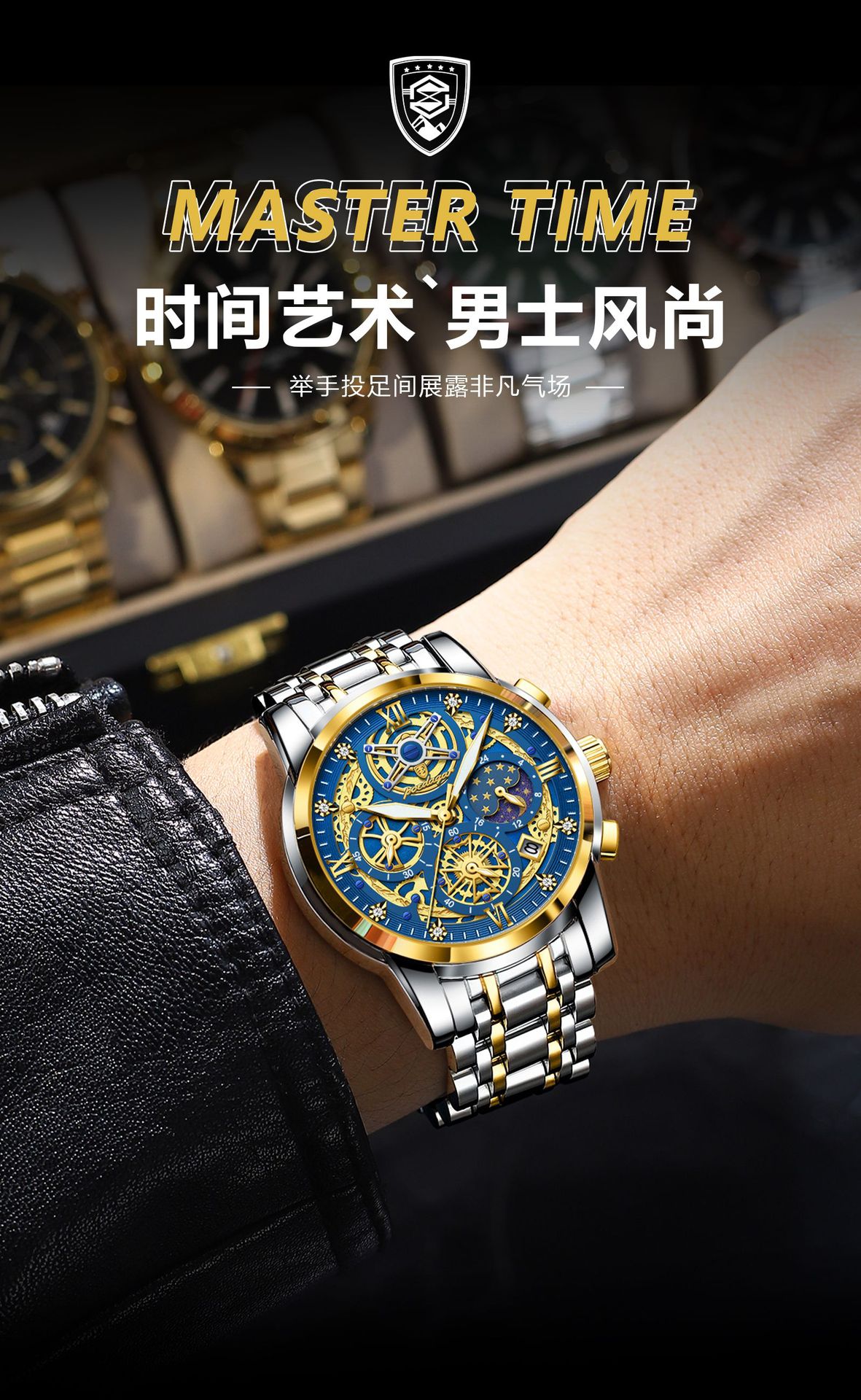 Herrenuhr Luxus, Hohlkammeroptik, wasserdicht, Quarz