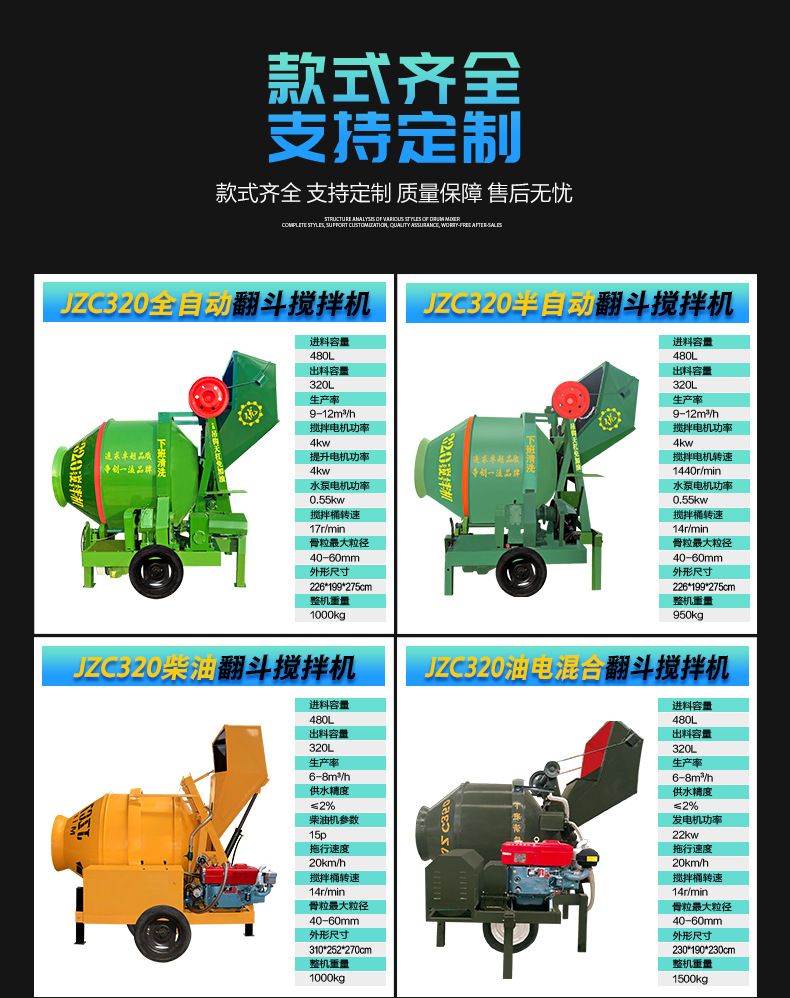 JZC350 drum concrete mixer, electric and diesel