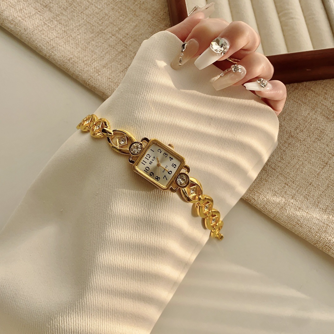 Goldene Quarzuhr für Damen Retro-Stil