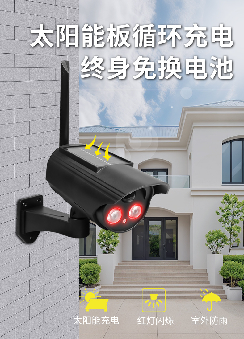 Dummy surveillance camera, solar panel, motion sensor