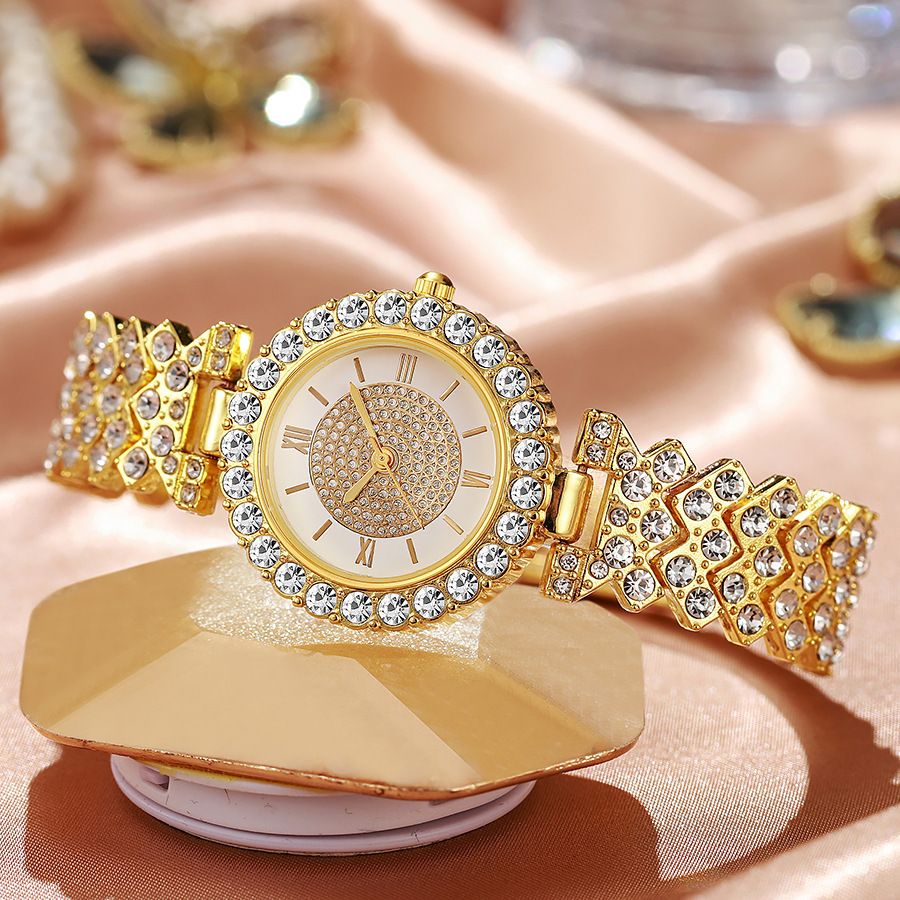 Women's quartz watch with rhinestone detail and Roman numerals