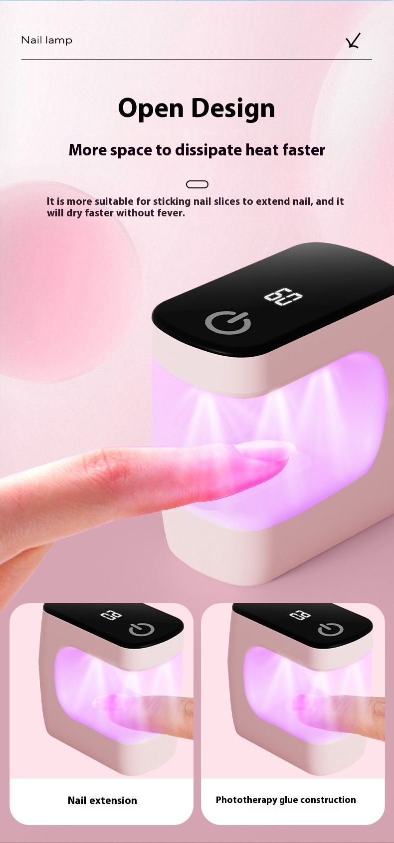 Mini kare UV-LED tırnak lambası, hızlı kuruyan jel ışığı