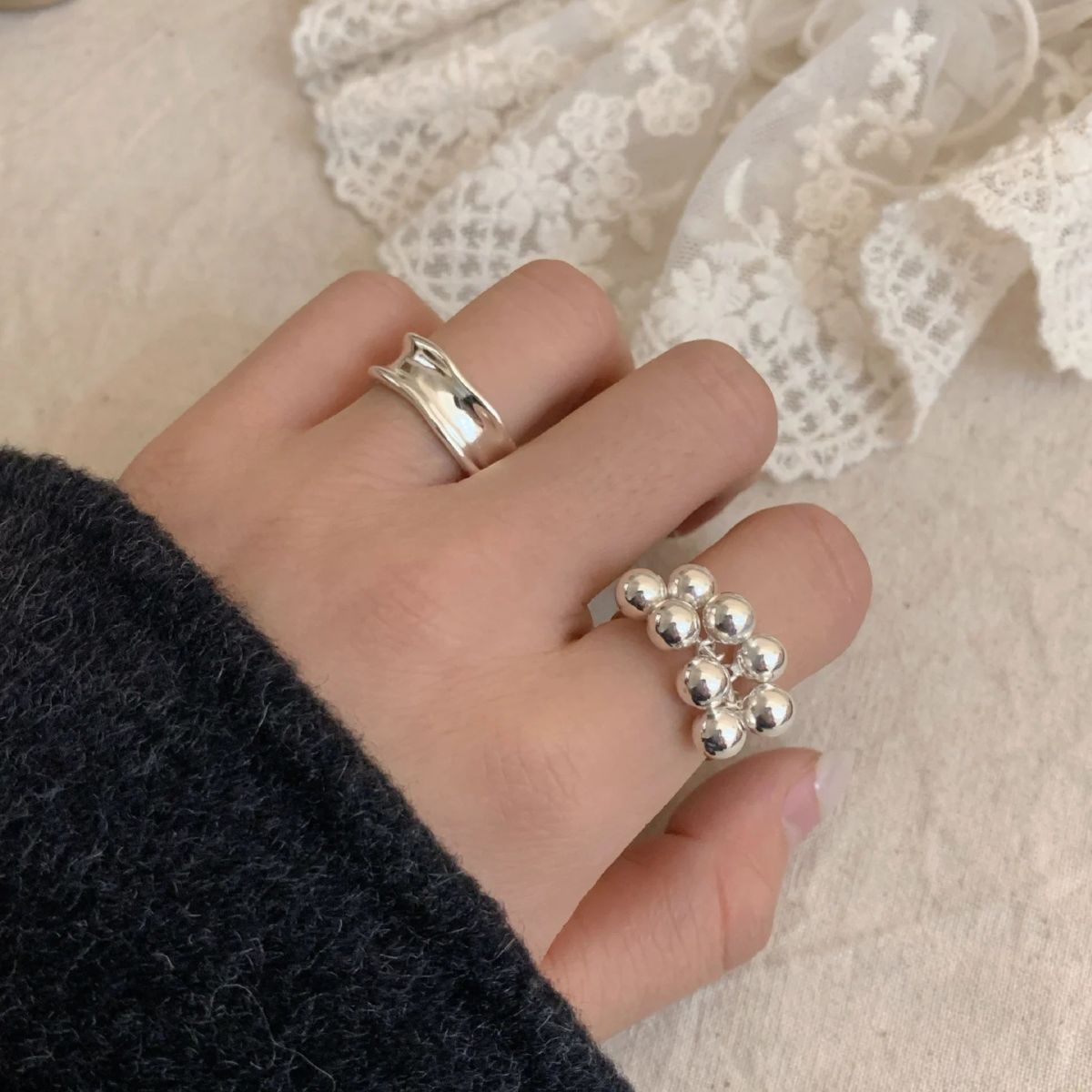 925 sterling silver open design women's ring