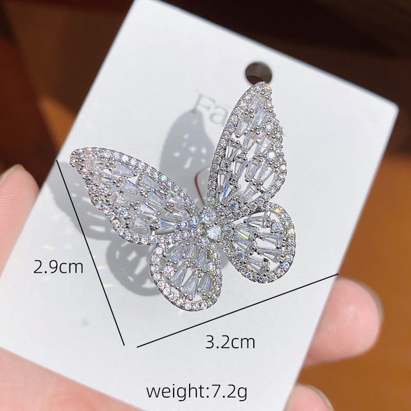 Copper butterfly ring with zirconia stones, adjustable size