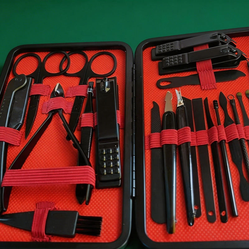 24-piece nail care set, black and red complete manicure pedicure kit