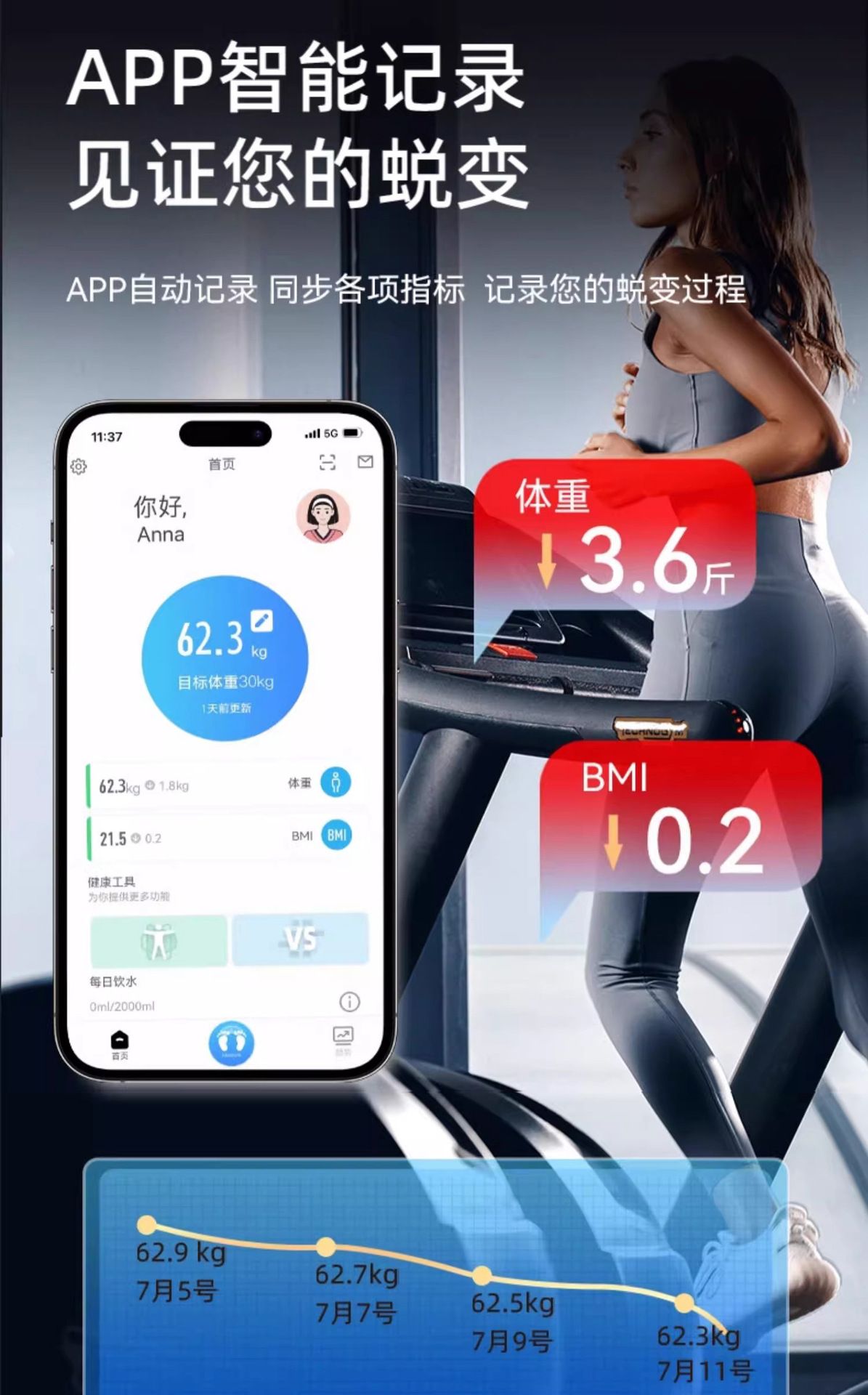 DEMINA德系体重秤精准家用电子秤减肥可连手机蓝牙体脂秤912