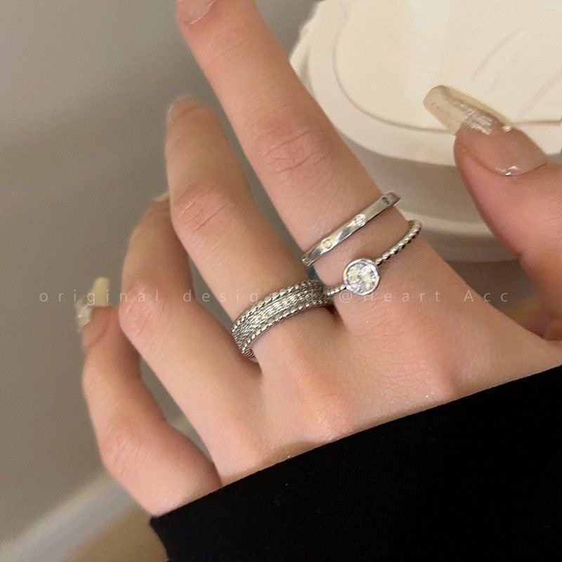 Women's ring, minimalist zircon metal, open design, index finger