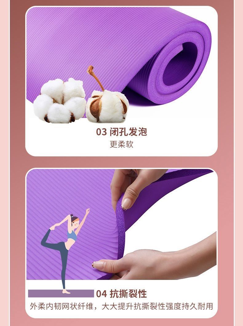 Yoga matı, kalın, şok absorpsiyonlu, başlangıç seviyesi, kaymaz, ev fitness