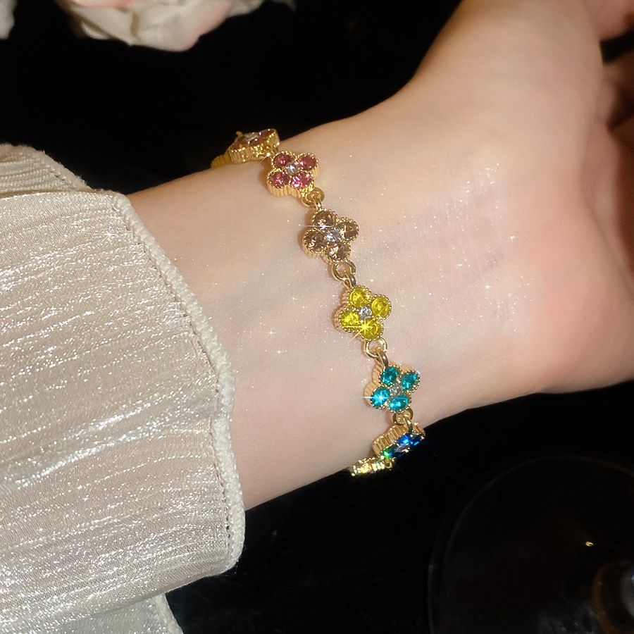 Strass-Glücksklee-Blüten-Armband, Vintage