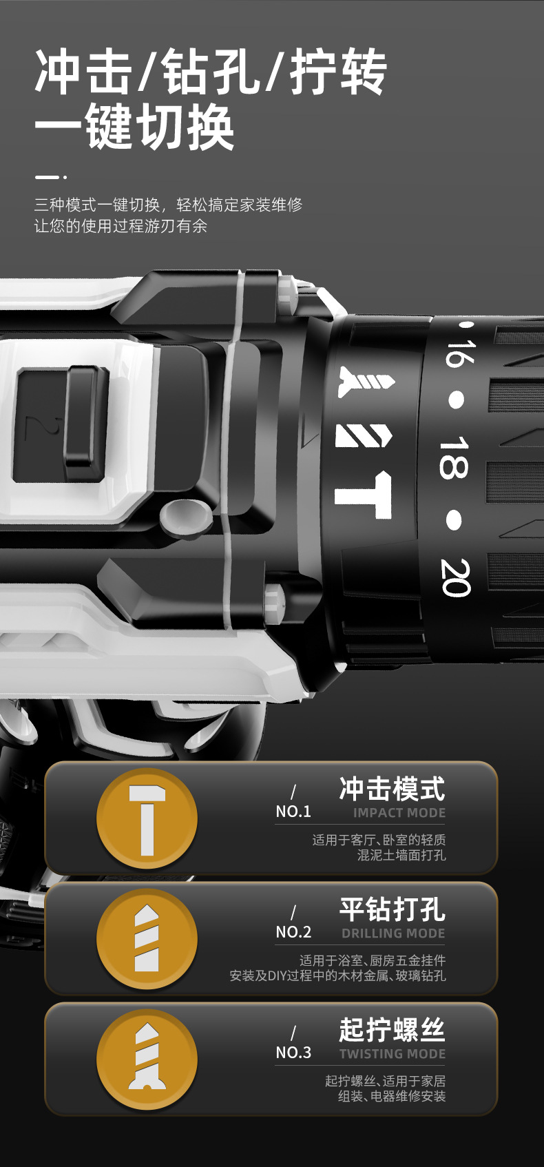 High torque brushless electric drill with tool kit