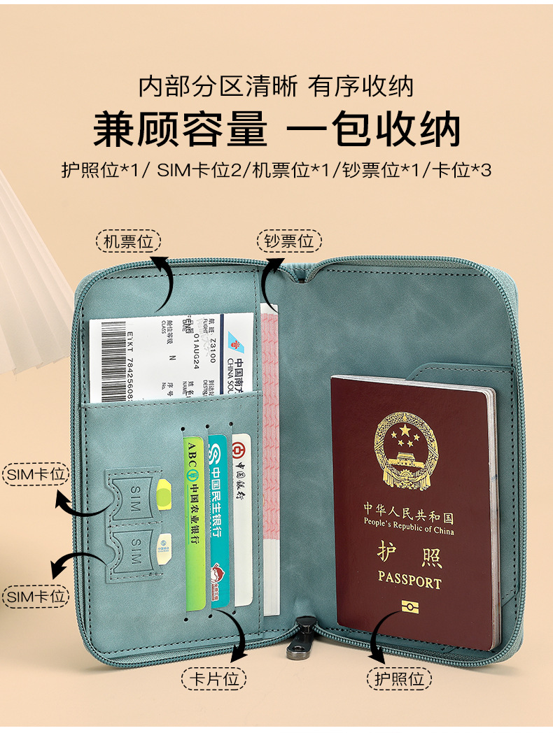 RFID passport holder with zipper for travel