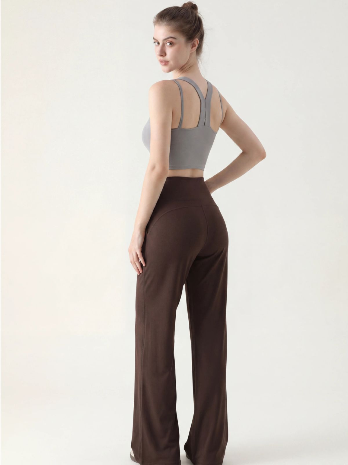 Kadın bol spor pantolon yoga geniş bacak yüksek bel bağcıklı