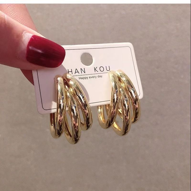 14K gold-plated geometric earrings, vintage style