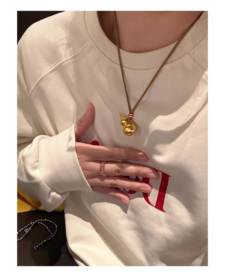 新中式古法沙金葫芦吊坠项链女福禄高级感轻奢小众手工编绳毛衣链