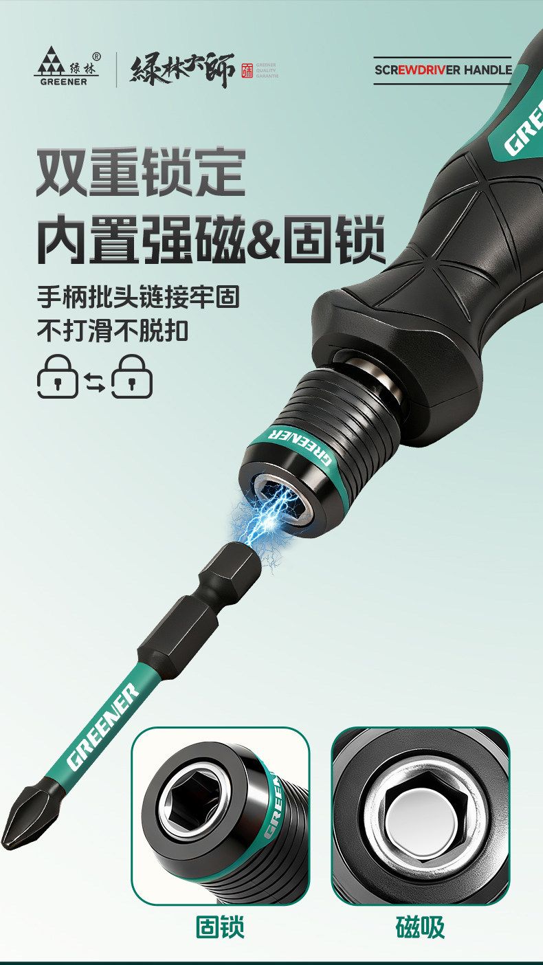 绿林大师自锁螺丝刀手柄可换头强磁十字一字批头多功能螺丝批套装