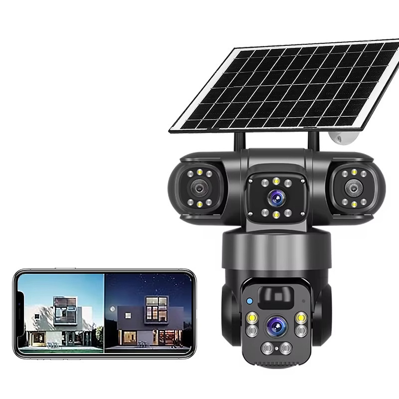 QL19 panoramik 360 derece üç ekranlı kablosuz akıllı wifi/4G güneş enerjili kamera izleme tabancası ve topu entegre