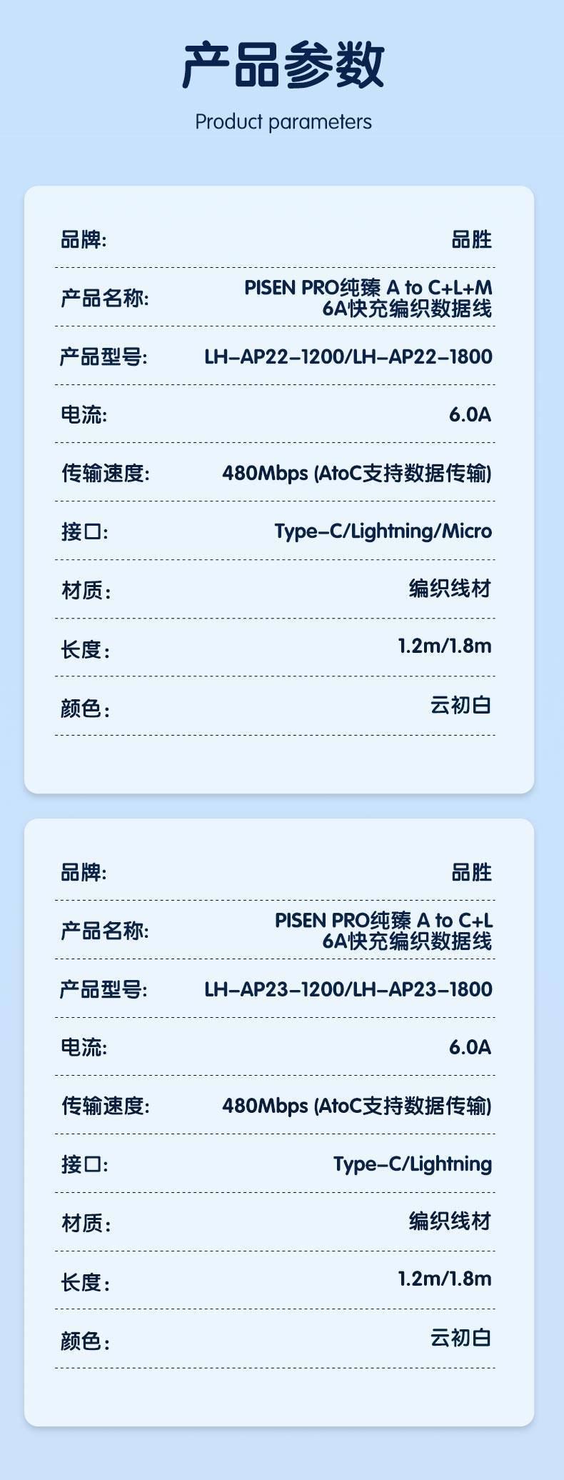 品胜C口一拖三数据线6A快充三合一适用苹果华为二合一充电编织线