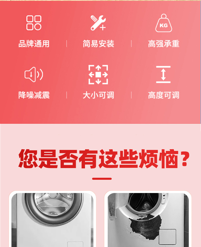 Washing machine feet, anti-slip, vibration absorbing