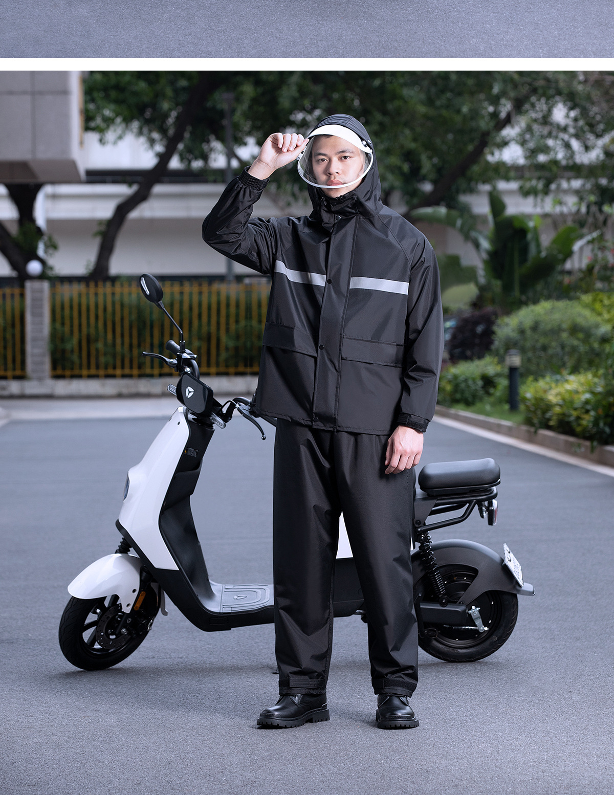Oxford Cloth Two-Piece Raincoat Set Black Cycling and Work