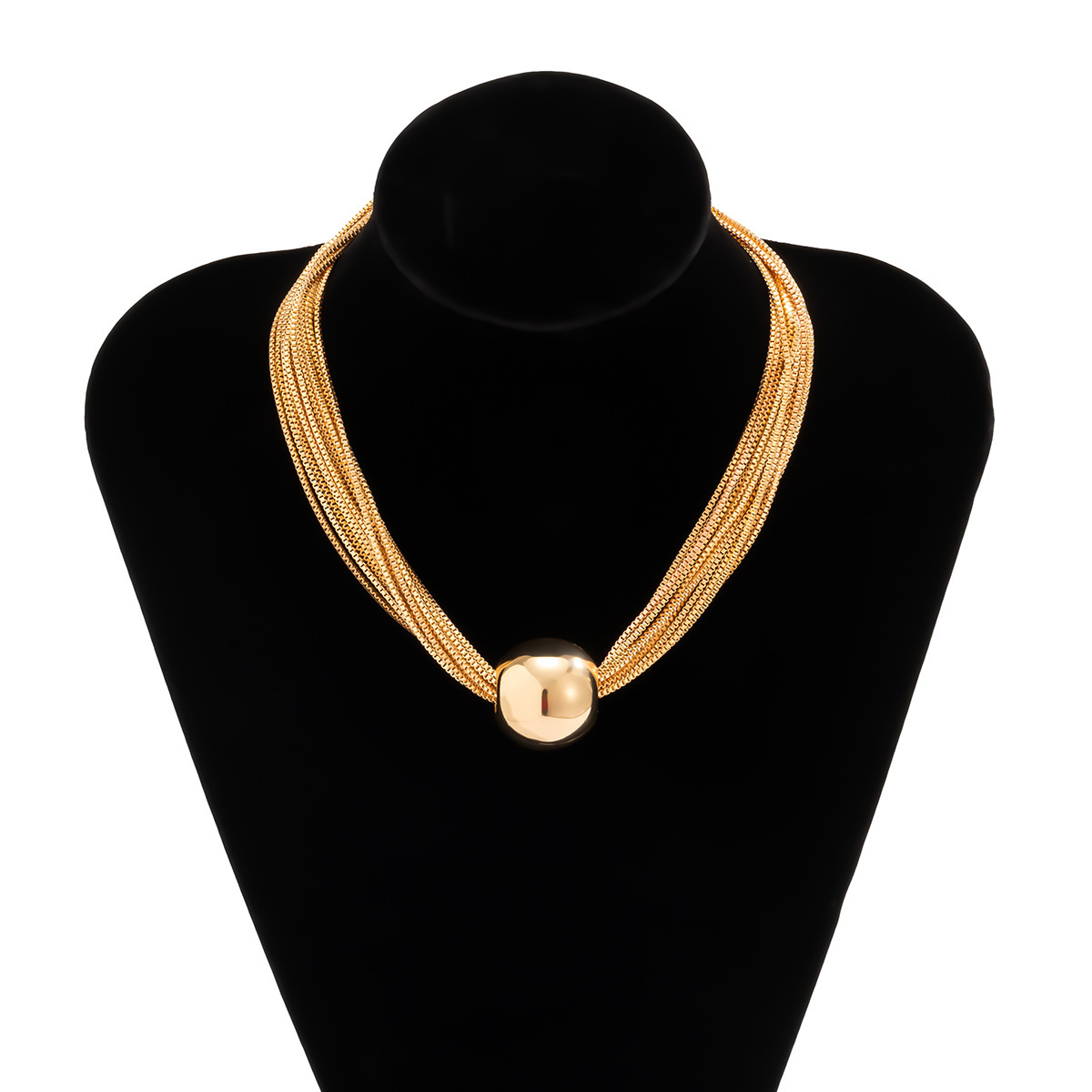 Multi-layer chain pendant necklace with spherical design