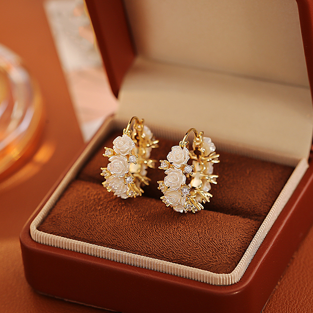 Rose Cubic Zirconia Earrings, Elegant