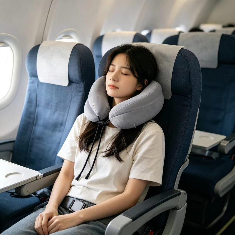 Soft crystal velvet U-shaped neck pillow for travel and flights