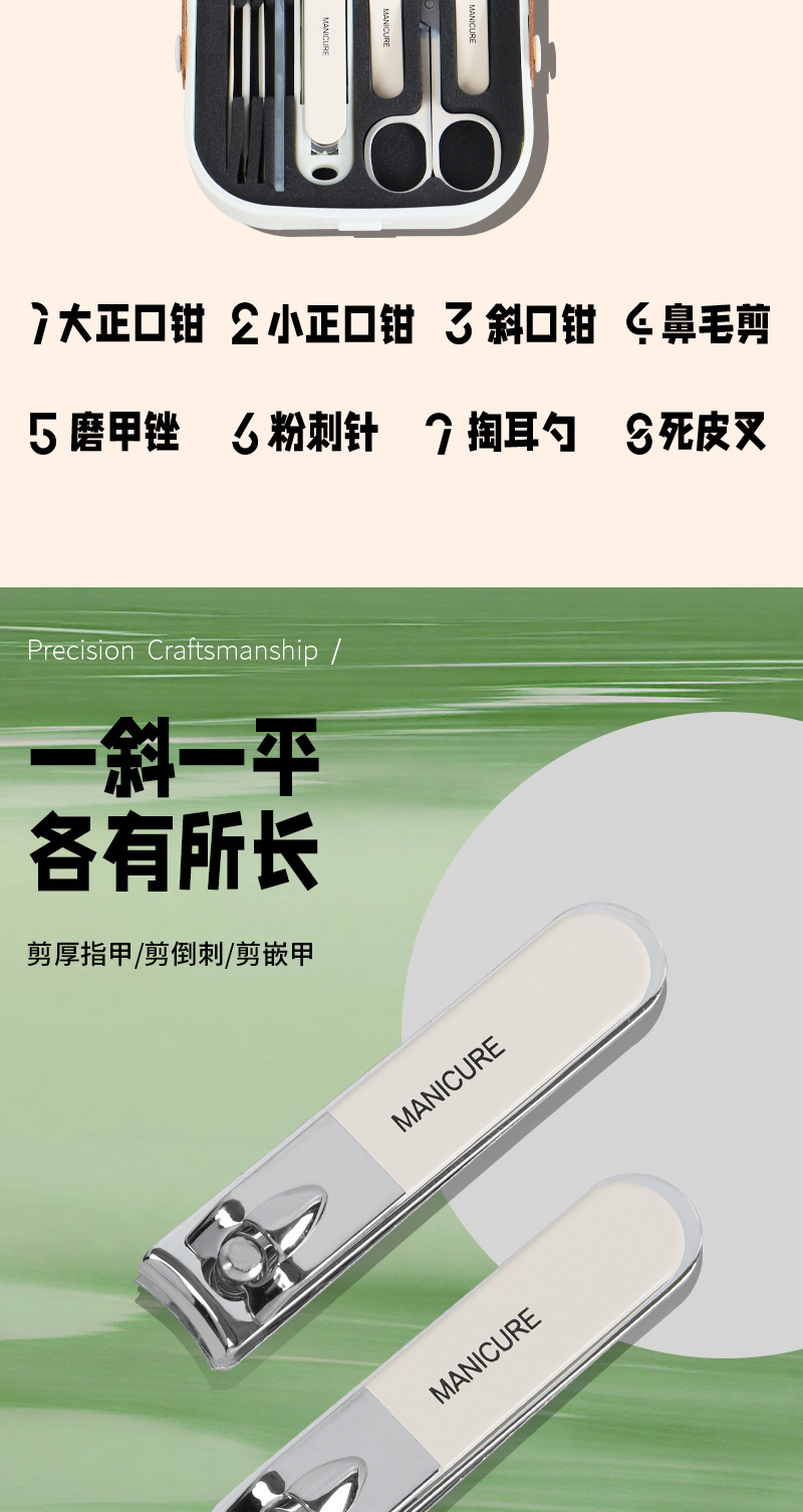 Nail clipper set with anti-splash angled blades