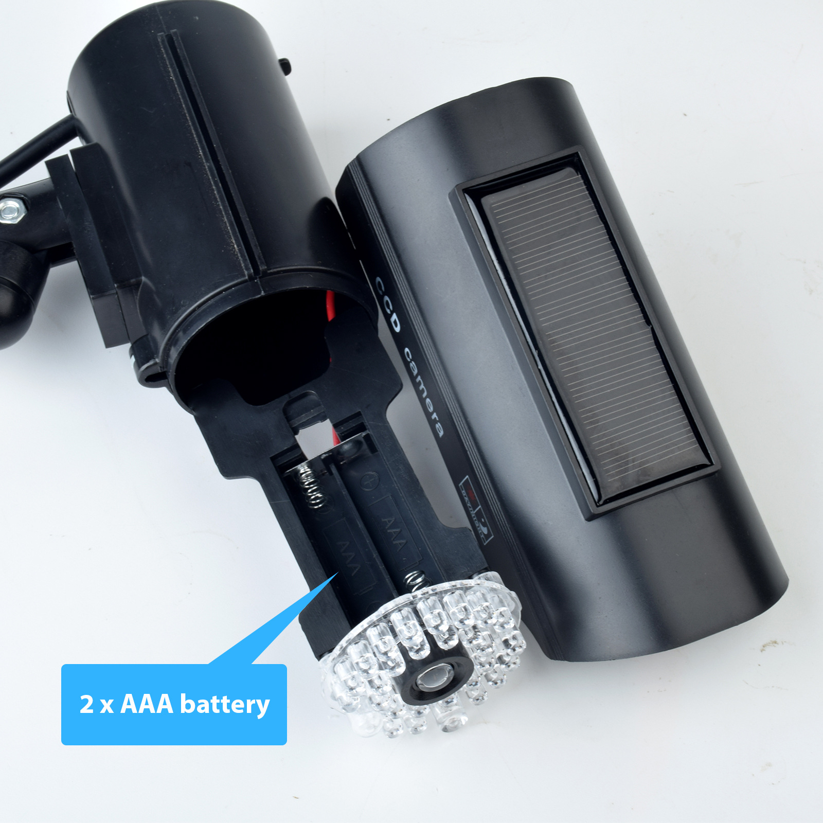 Solar fake security camera with LED light