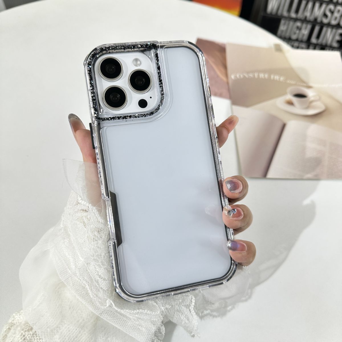 Phone case for OPPO A6Pro, 3-in-1, mirror frame, glitter epoxy
