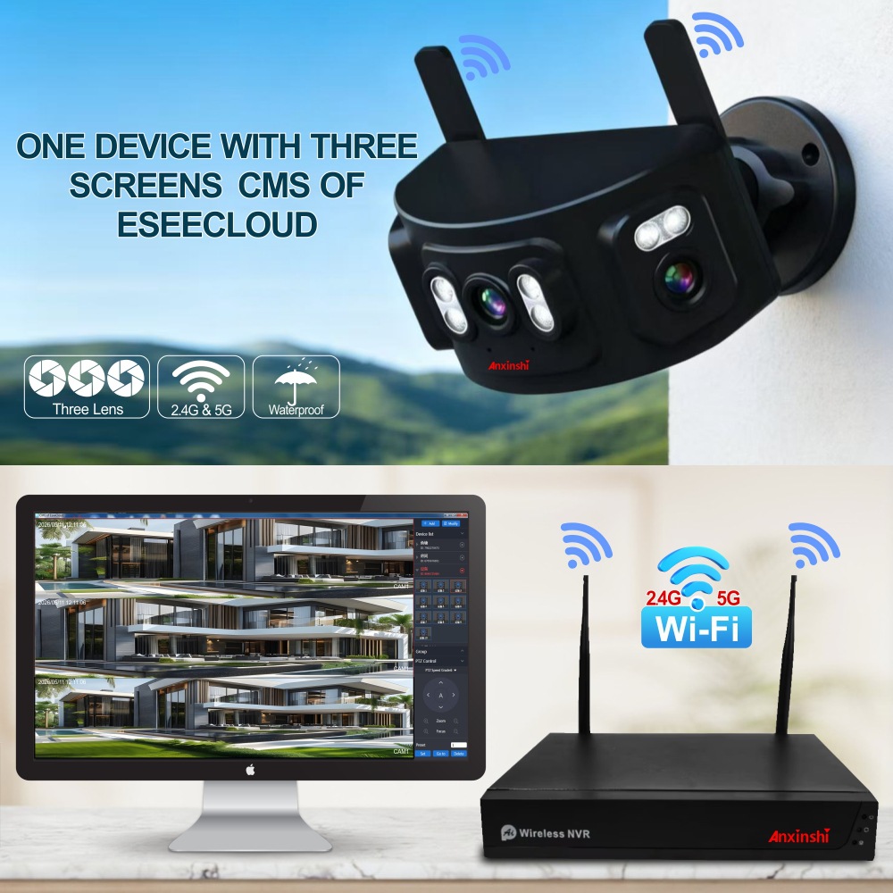 4-Kanal Wi-Fi 180° Fisheye-Kamerasystem künstliche Intelligenz Personenerkennung