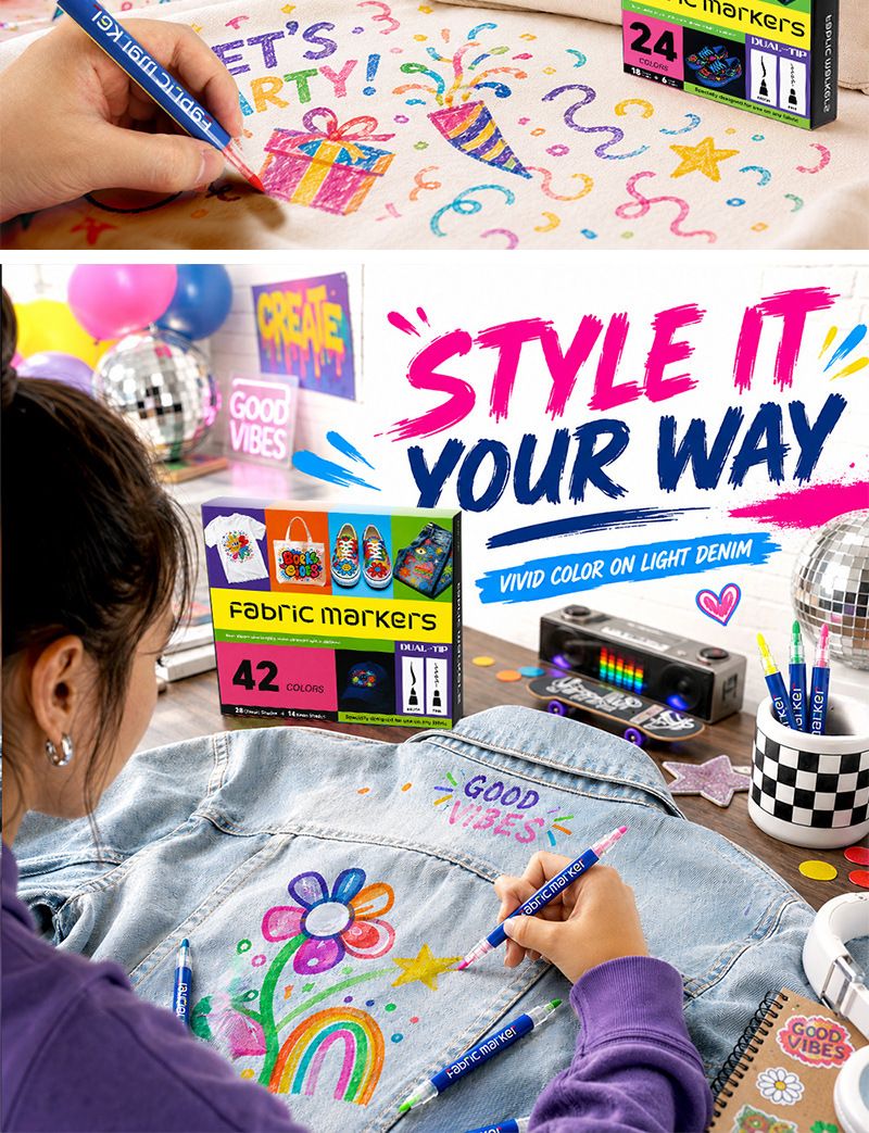 Dual-head fabric pen, UV-resistant, washable