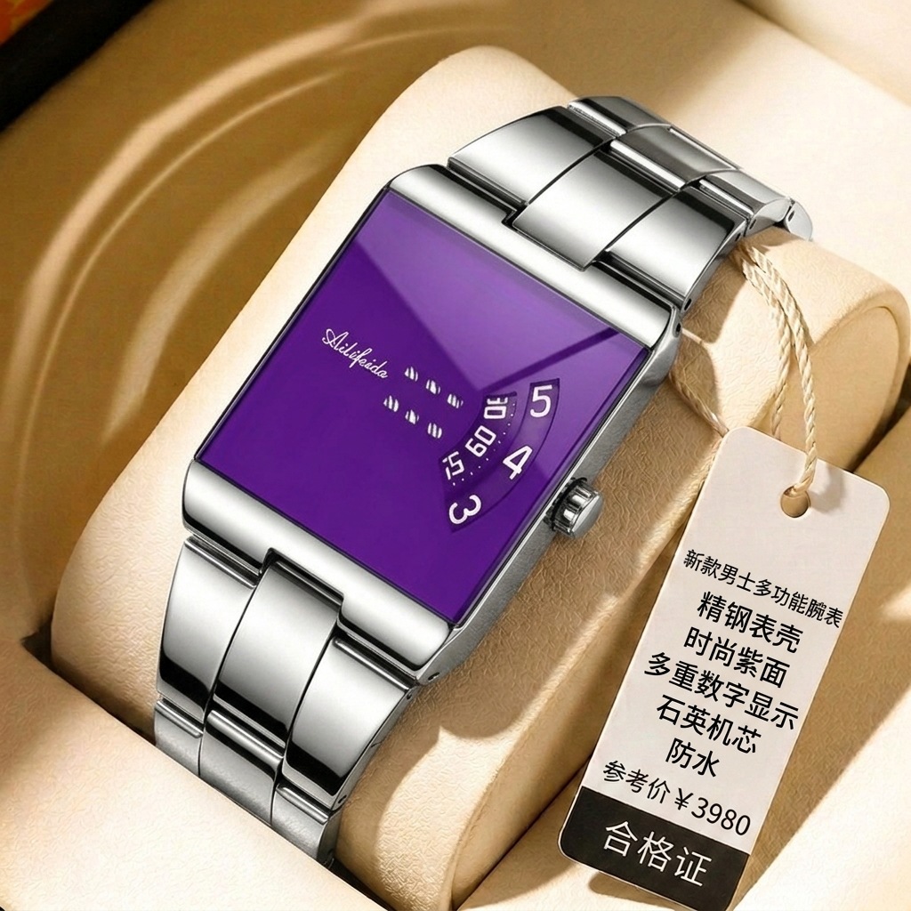 Men's Square Quartz Watch Steel Band Waterproof
